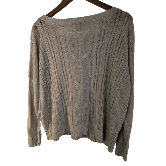Scoop NYC open weave cable knit 100% linen dropped shoulder tan boho sweater szM - Picture 3 of 9